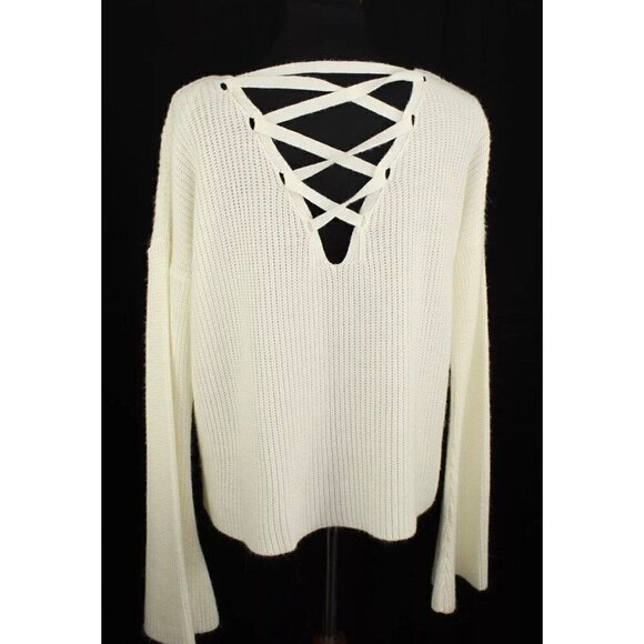 Topshop Womens Sz 4 Cross Back Lace Up Back Sweater Bell Sleeve Boho Ivory s - Picture 4 of 12